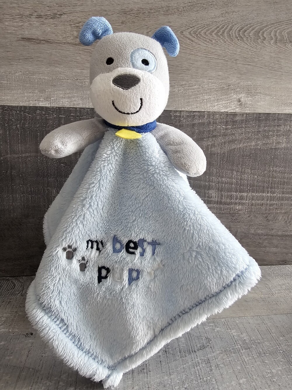 BABY GEAR Plush My Best Pup Security Blanket Lovey Blue & Gray Paw Prints Bone